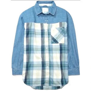 American Eagle Go Big Plaid and Denim Beach Shirt